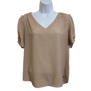 Adrianna Papell Polka Dot V Neck Puff Sleeve Feminine Boho Blouse Women's Medium